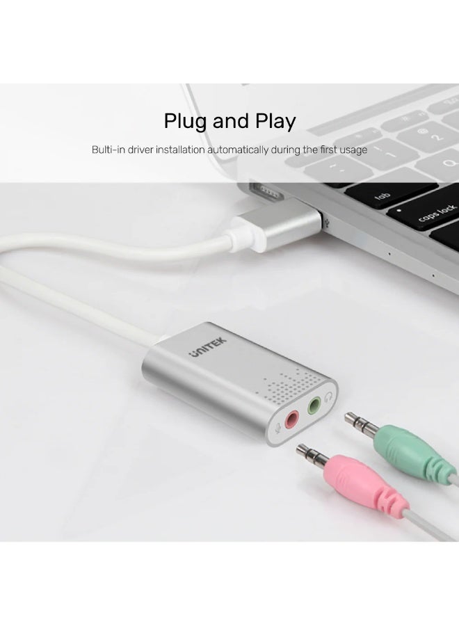 UNITEK محول بطاقة صوت ستيريو خارجية USB 2.0، USB-A إلى مقبس سماعة رأس وميكروفون 3.5 مم، صوت واضح كريستالي، لنظام ويندوز/ماك. - Image 4