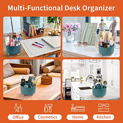 EDENMS Desk Pencil Pen Holder, 5 Slots 360°Degree Rotating Pen Organizers for Desk, Desktop Storage Stationery Supplies Organizer, Cute Pencil Cup Pot for Office, School, Home, Art Supply, Dark Green - Image 5