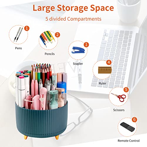 EDENMS Desk Pencil Pen Holder, 5 Slots 360°Degree Rotating Pen Organizers for Desk, Desktop Storage Stationery Supplies Organizer, Cute Pencil Cup Pot for Office, School, Home, Art Supply, Dark Green - Image 3
