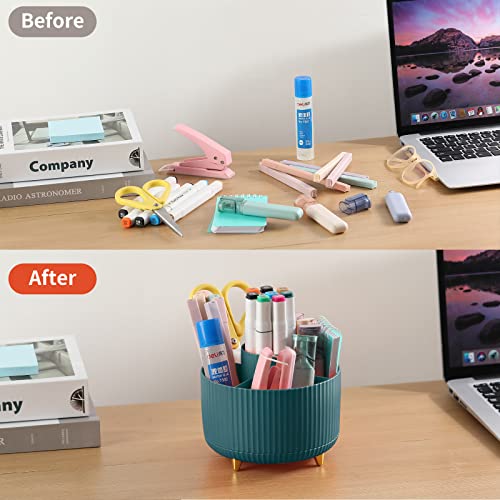EDENMS Desk Pencil Pen Holder, 5 Slots 360°Degree Rotating Pen Organizers for Desk, Desktop Storage Stationery Supplies Organizer, Cute Pencil Cup Pot for Office, School, Home, Art Supply, Dark Green - Image 4