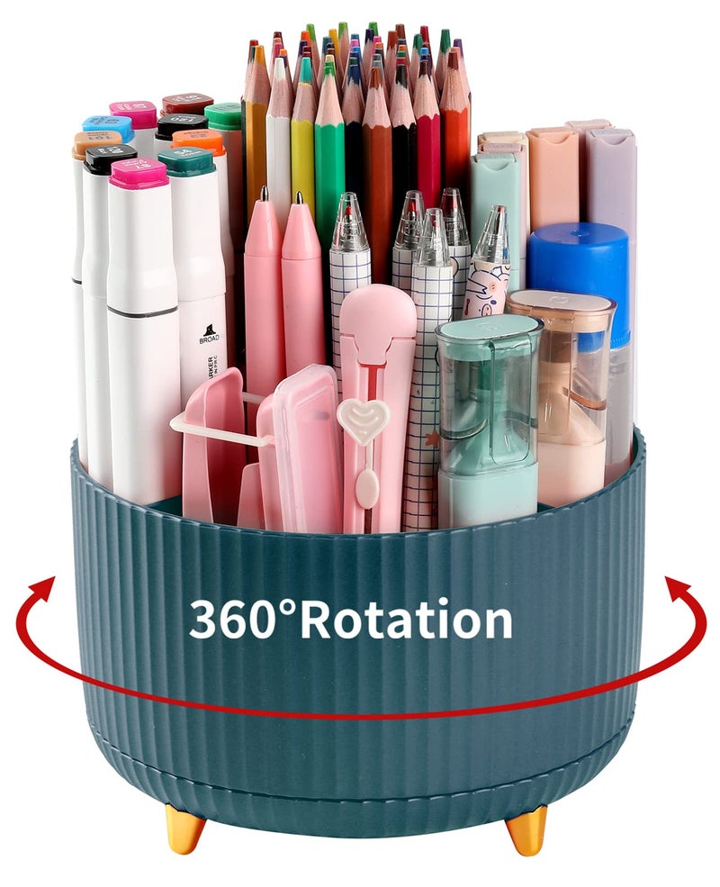 EDENMS Desk Pencil Pen Holder, 5 Slots 360°Degree Rotating Pen Organizers for Desk, Desktop Storage Stationery Supplies Organizer, Cute Pencil Cup Pot for Office, School, Home, Art Supply, Dark Green - Image 1
