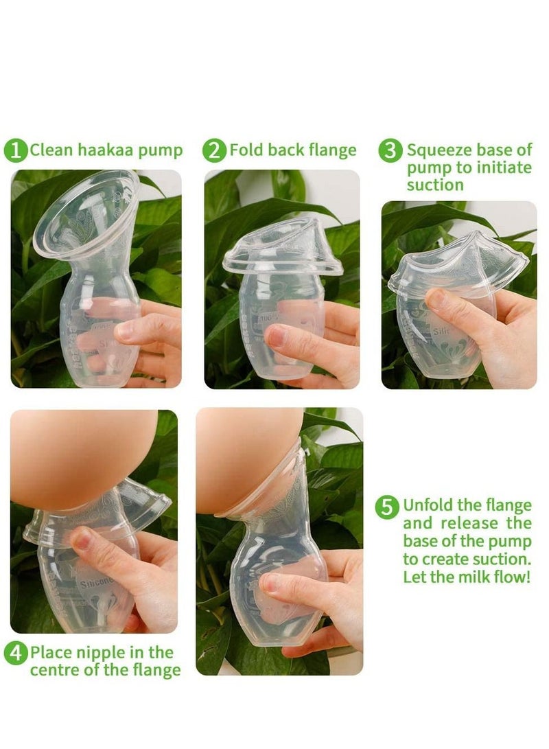 هاكا مضخة الثدي اليدوية من هاكا، 4 أونصة/100 مل للرضاعة الطبيعية | جمع حليب الثدي دون عناء | لا توجد قاعدة شفط، آلة ضخ الحليب مريحة ومحمولة - Image 3