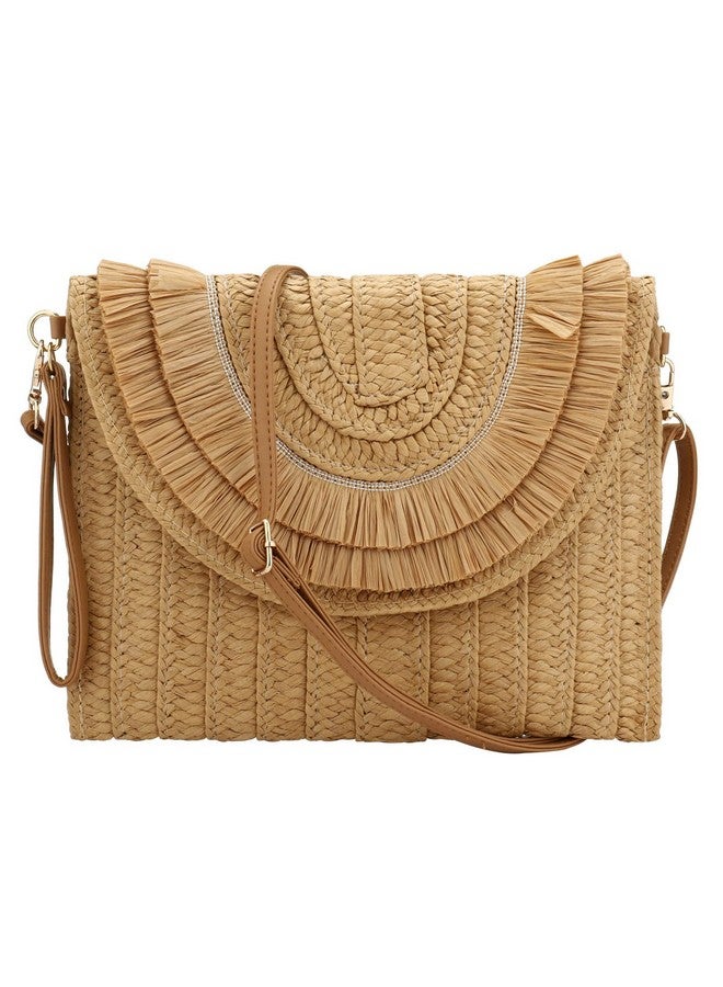 Gets Straw Clutch Straw Clutch Women Handwoven For Summer Beach Envelope Clutch Purse Wallet (Raffia Fringed Khaki) One Size  - Image 2