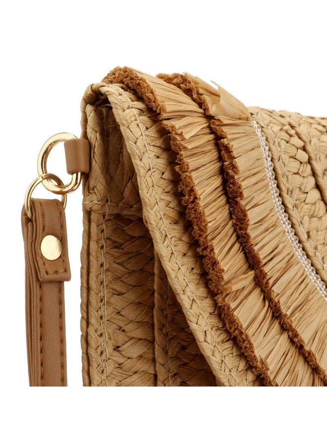 Gets Straw Clutch Straw Clutch Women Handwoven For Summer Beach Envelope Clutch Purse Wallet (Raffia Fringed Khaki) One Size  - Image 5