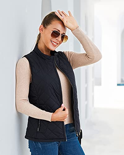 Argstar Women's Quilted Puffer Vest, Stand Collar Lightweight Zip Padded Outerwear Gilet Black M - Image 2