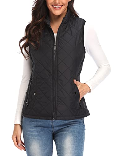 Argstar Women's Quilted Puffer Vest, Stand Collar Lightweight Zip Padded Outerwear Gilet Black M - Image 1