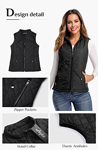 Argstar Women's Quilted Puffer Vest, Stand Collar Lightweight Zip Padded Outerwear Gilet Black M - Image 5