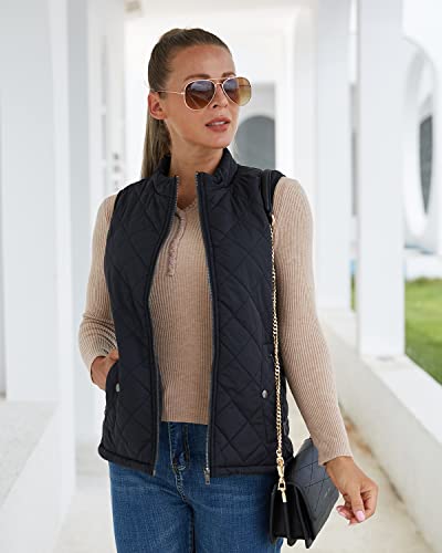 Argstar Women's Quilted Puffer Vest, Stand Collar Lightweight Zip Padded Outerwear Gilet Black M - Image 3