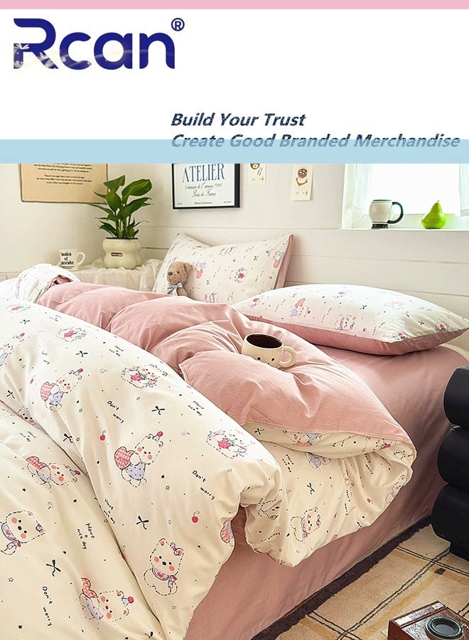 ركان طقم غطاء لحاف مكون من 3 قطع لموسم المدرسة على طراز الكلية مطبوع عليه رسوم متحركة للأطفال غطاء لحاف وأغطية وسائد مجموعة لسرير مفرد للمهاجع وسرير الأطفال للأولاد والبنات 150 × 200 سم / 59 × 78.7 بوصة - Image 2