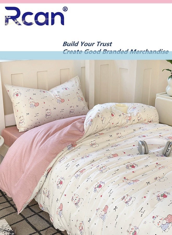 ركان طقم غطاء لحاف مكون من 3 قطع لموسم المدرسة على طراز الكلية مطبوع عليه رسوم متحركة للأطفال غطاء لحاف وأغطية وسائد مجموعة لسرير مفرد للمهاجع وسرير الأطفال للأولاد والبنات 150 × 200 سم / 59 × 78.7 بوصة - Image 1