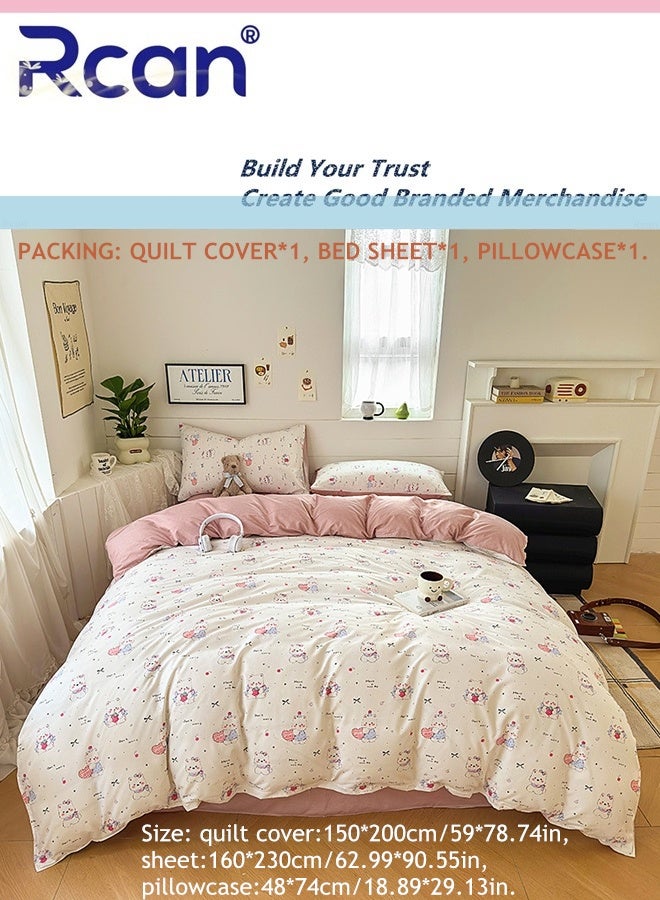 ركان طقم غطاء لحاف مكون من 3 قطع لموسم المدرسة على طراز الكلية مطبوع عليه رسوم متحركة للأطفال غطاء لحاف وأغطية وسائد مجموعة لسرير مفرد للمهاجع وسرير الأطفال للأولاد والبنات 150 × 200 سم / 59 × 78.7 بوصة - Image 4