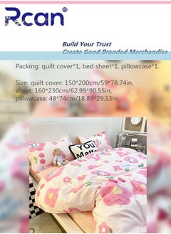 Rcan 3 Piece School Season Duvet Cover Set College Style Cartoon Print  Kids Bedding Quilt Cover Sheet Pillow Covers  Set for Dormitory Single Bed Children's Bed for Boys Girls 150x200cm/ 59x78.7In  - Image 4
