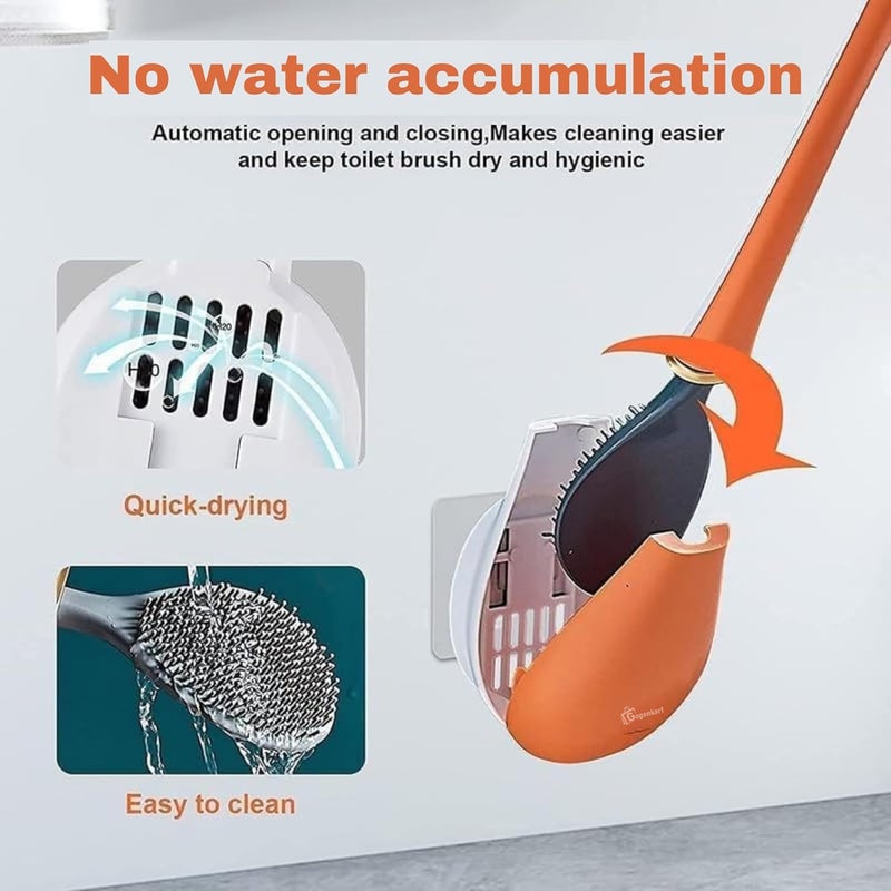 Caltero Silicone Toilet Cleaner Brush with Non-Slip Long Handle and Holder Set Flexible Stand Western Toilet Bowl Cleaning Brushes for Bathroom with Wall Mounted Holder - Image 4