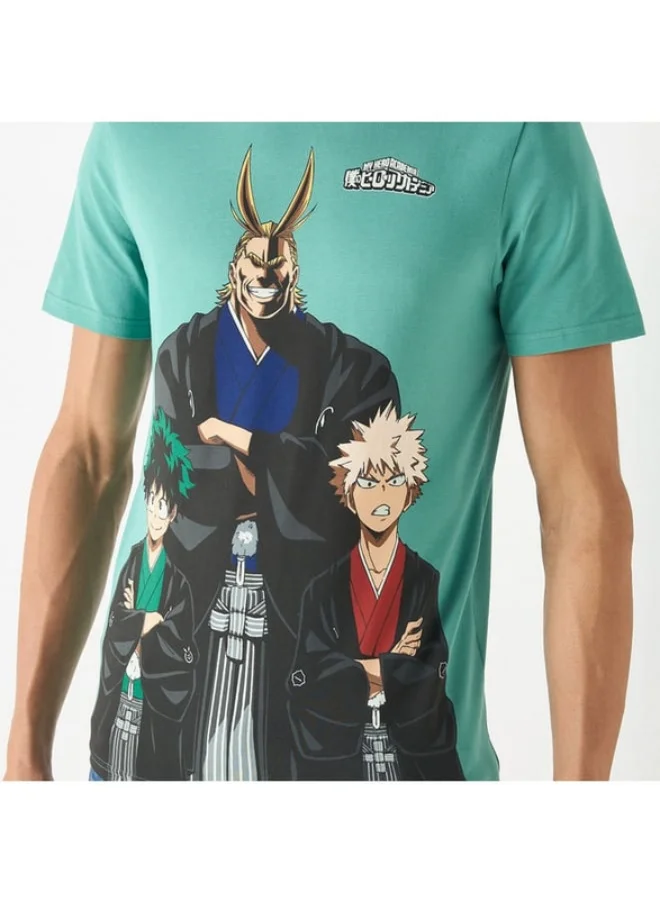 SP Characters My Hero Academia Print T-shirt with Crew Neck and Short Sleeves