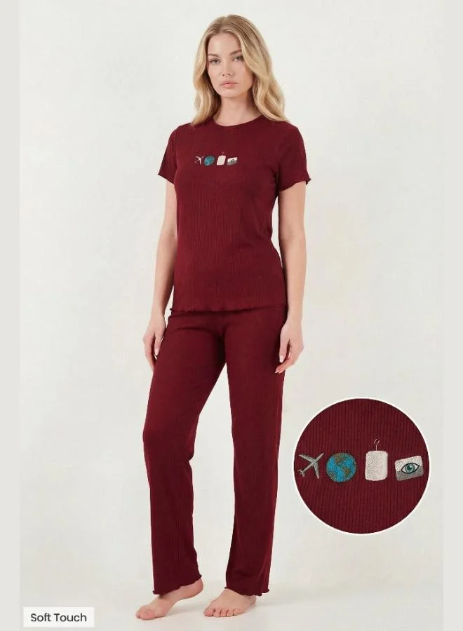 ليلا Lela Regular Fit Patterned Crew Neck Short Sleeve Pajama Set Women's PAJAMA SET 65770823