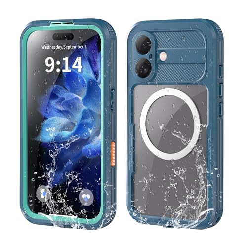 Omio Designed for iPhone 16 Waterproof Case Compatible with MagSafe, Magnetic Waterproof Full Body IP68 Underwater Case Built-in Screen Protector Military Grade Shockproof Case for Men Women Teal - Image 1