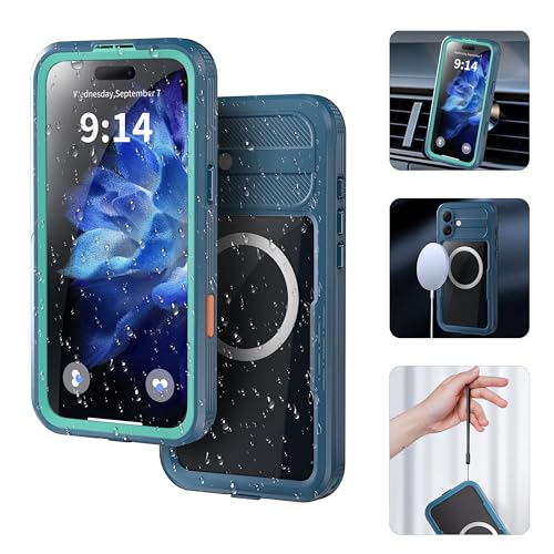Omio Designed for iPhone 16 Waterproof Case Compatible with MagSafe, Magnetic Waterproof Full Body IP68 Underwater Case Built-in Screen Protector Military Grade Shockproof Case for Men Women Teal - Image 4
