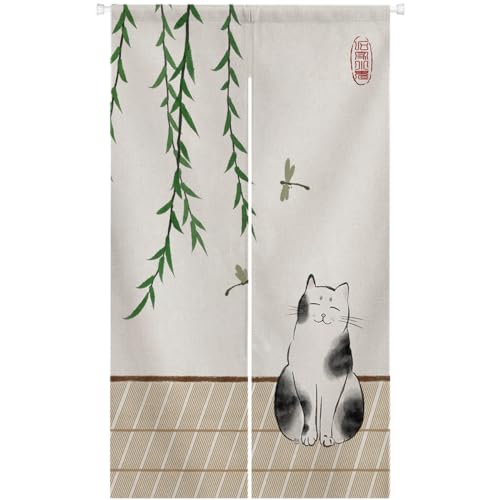 Ofat Home Japanese Wild Man Cat Hand-Painted Japanese Noren Doorway Curtain, Short Wild Man 85x150cm Support Customized Services - Image 1