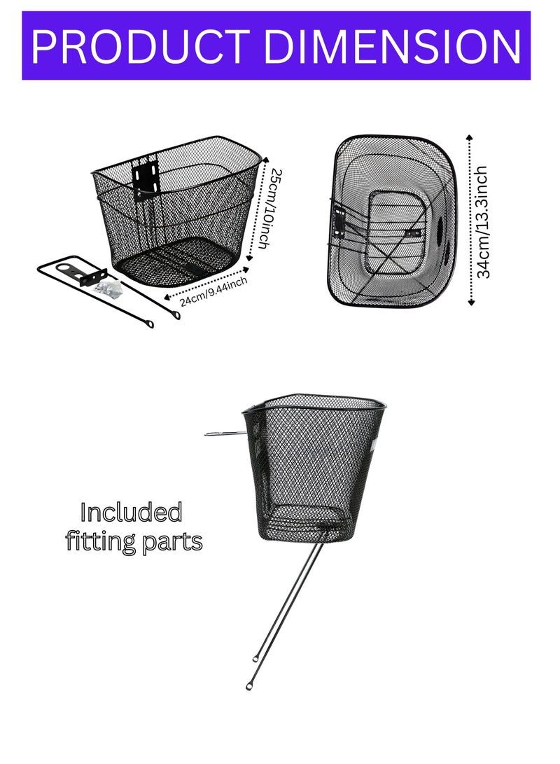 Bicycle Front Basket, Metal Wire, Black - Image 2