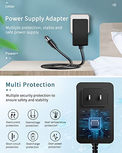 LitStar 9V 2A AC Adapter, 6ft Cord, 5.5mm x 2.1mm & 2.5mm Barrel Jack, 100V-240V Input, 9V 2A Output, Advanced Safety Protections, Compatible with Routers, LED Strip Lights, Speakers & More - Image 2