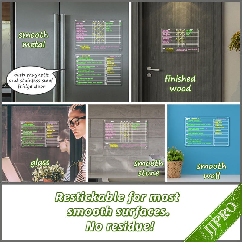 JJPRO Non-Magnetic Dry Erase Chore Chart for Fridge, 8.5"x13" Clear Reusable Chore Board for Kids and Weekly Planner, Dry Erase Weekly Meal for Refrigerator,Cabinet,Wall&Glass, All Smooth Surfaces - Image 2