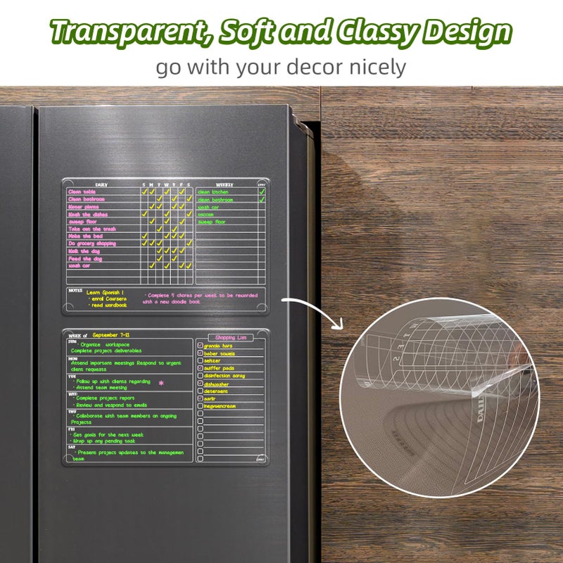 JJPRO Non-Magnetic Dry Erase Chore Chart for Fridge, 8.5"x13" Clear Reusable Chore Board for Kids and Weekly Planner, Dry Erase Weekly Meal for Refrigerator,Cabinet,Wall&Glass, All Smooth Surfaces - Image 3