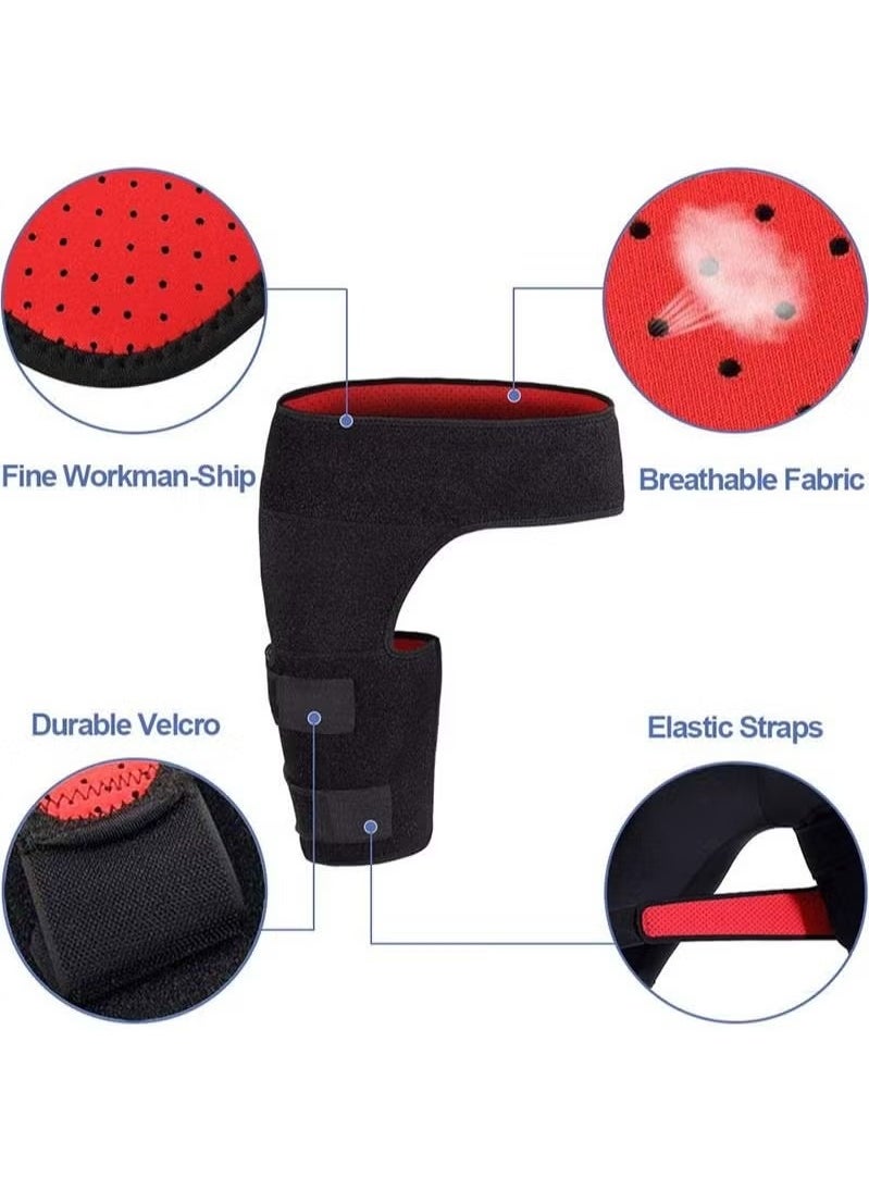 Men's and Women's Adjustable Hip Groin Stabilizer and Hip Brace for Sciatica Relief, Thigh Compression Support Wrap for Hip Pain, Quad Hamstring Joint Recovery (Lined Red)
