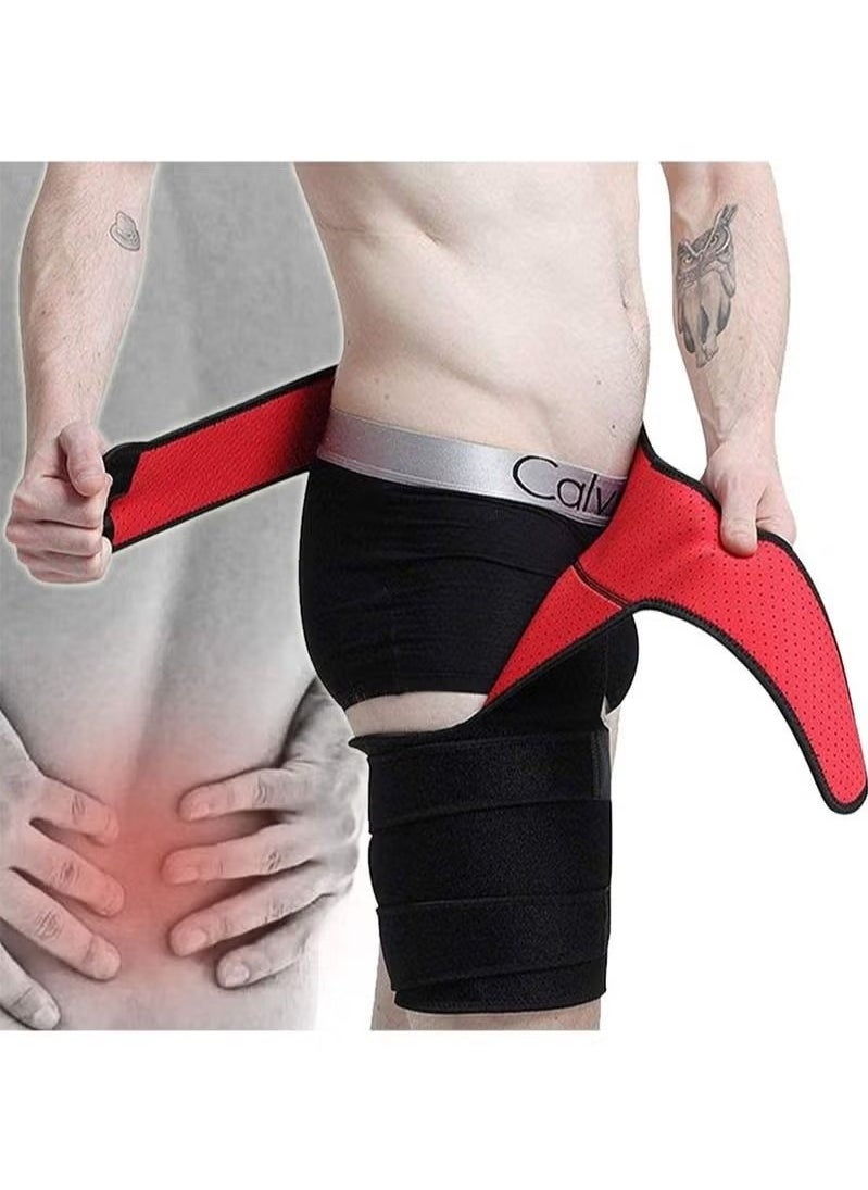 Men's and Women's Adjustable Hip Groin Stabilizer and Hip Brace for Sciatica Relief, Thigh Compression Support Wrap for Hip Pain, Quad Hamstring Joint Recovery (Lined Red)