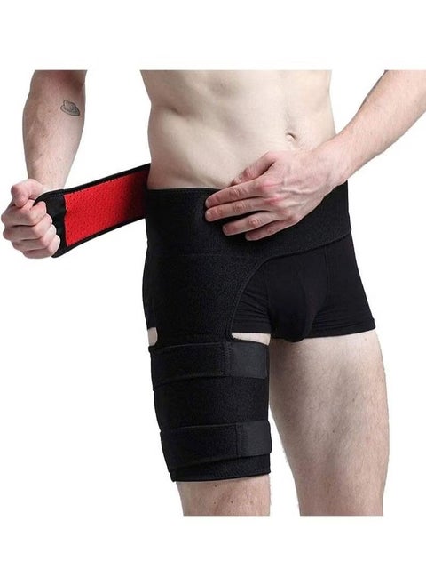 Men's and Women's Adjustable Hip Groin Stabilizer and Hip Brace for Sciatica Relief, Thigh Compression Support Wrap for Hip Pain, Quad Hamstring Joint Recovery (Lined Red)