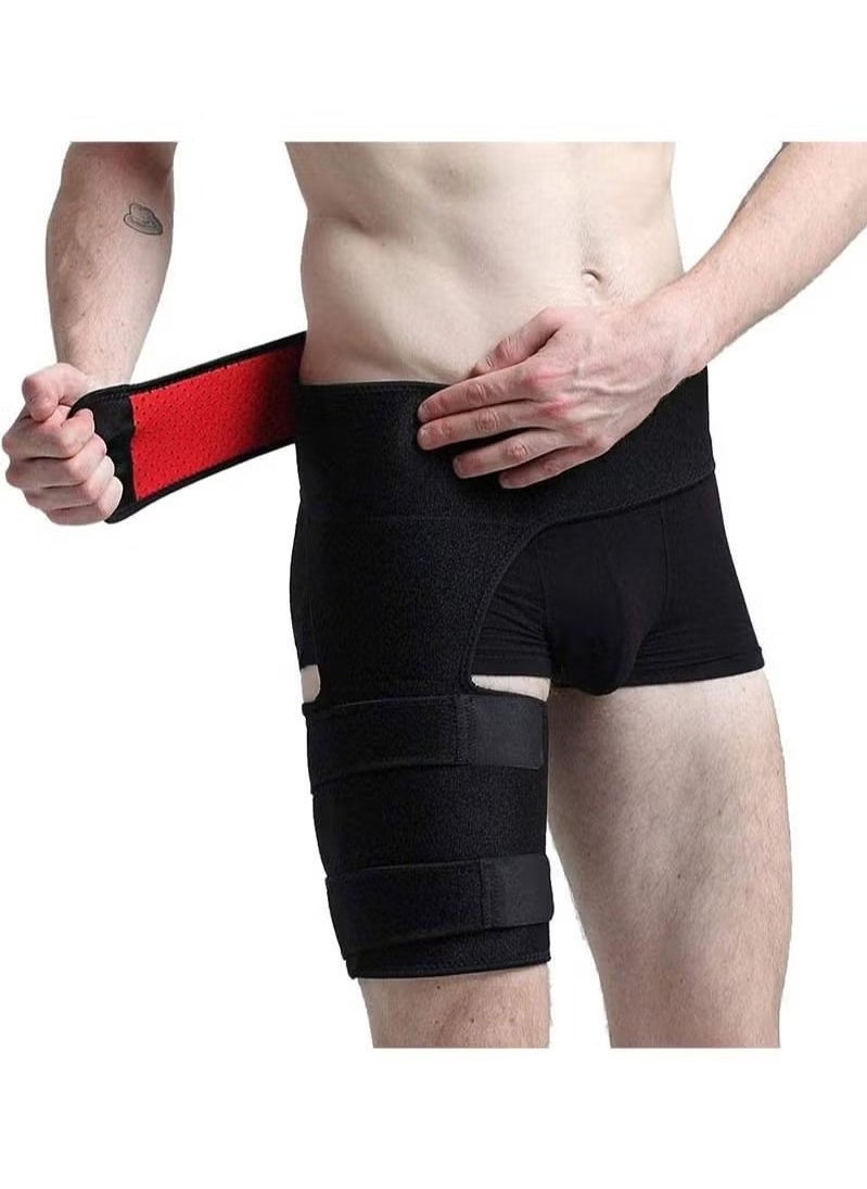 Men's and Women's Adjustable Hip Groin Stabilizer and Hip Brace for Sciatica Relief, Thigh Compression Support Wrap for Hip Pain, Quad Hamstring Joint Recovery (Lined Red)