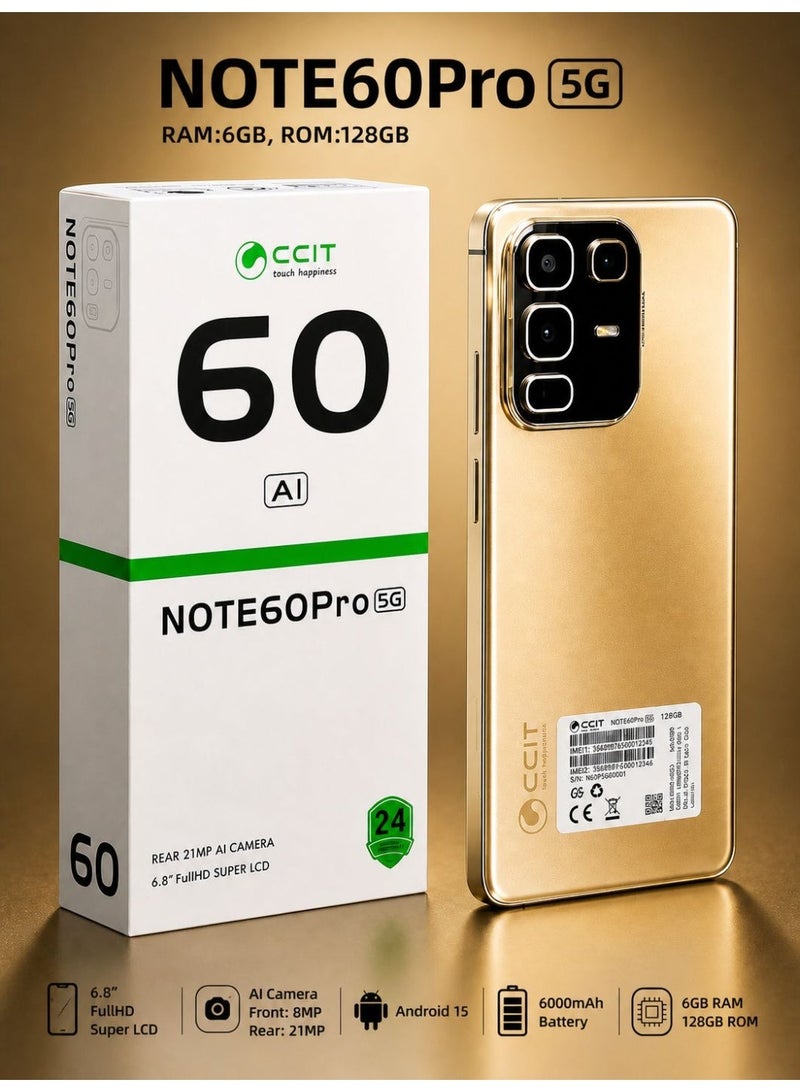 سي سي اي تي جوال CCIT NOTE60 Pro 5G (128 جيجابايت + 6 جيجابايت RAM) – شاشة 6.8 بوصة FHD+ وبطارية 6000mAh وكاميرا AI - Image 2