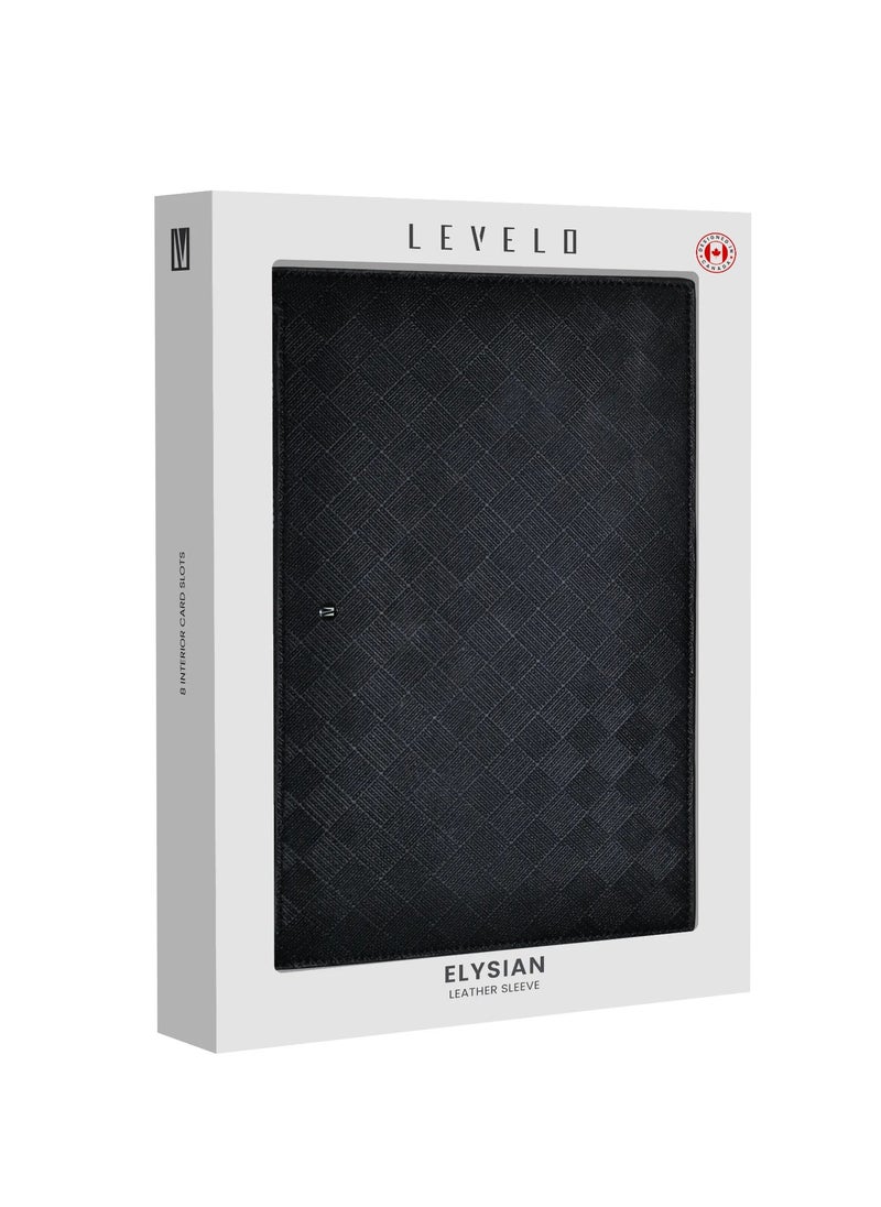 LEVELO - Elysian Leather Sleeve Bag / Special Feature Sided Wrist Strap Holder / Design Leather Finish / Polyester Interior Finish 150D - Black - Image 1