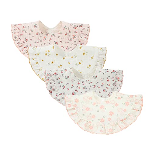 Nishine 4 pcs Unisex Baby Muslin Bandana Drool Bibs 360 Degree Rotatable Cotton Teething Feeding Drooling Bibs for Boy Girl (flower set) - Image 1