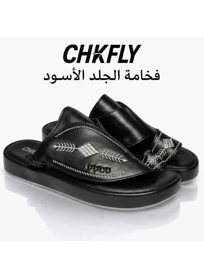 حذاء شباب جلدي انزلاق نعل سميك 2.5 سم مضاد للانزلاق مناسبة للمنزل والاستخدام اليومي علامة CHXFLY - Image 1