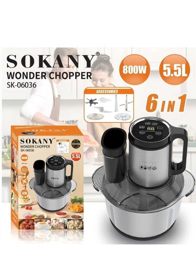 سوكاني محضرة الطعام متعددة الوظائف من Sokany بقوة 800 واط – سعة 5.5 لتر مع شاشة لمس ذكية وتحكم بثلاث سرعات لتحضير اللحوم والعجين والخضروات - Image 1