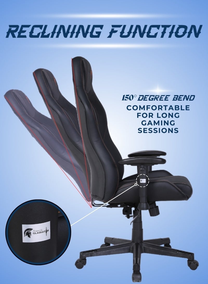 جلاديتور كرسي ألعاب متعدد الوظائف عالي الجودة مريح وقابل للتعديل بارتفاع قابل للتعديل، كرسي مكتب مصنوع من الجلد عالي الظهر، وظيفة استلقاء عالية الظهر، تصميم مريح، دعم للرقبة والخشب، مسند للذراع، مسند للرأس، كرسي كمبيوتر للمكتب المنزلي، 73 × 127 سم - Image 3