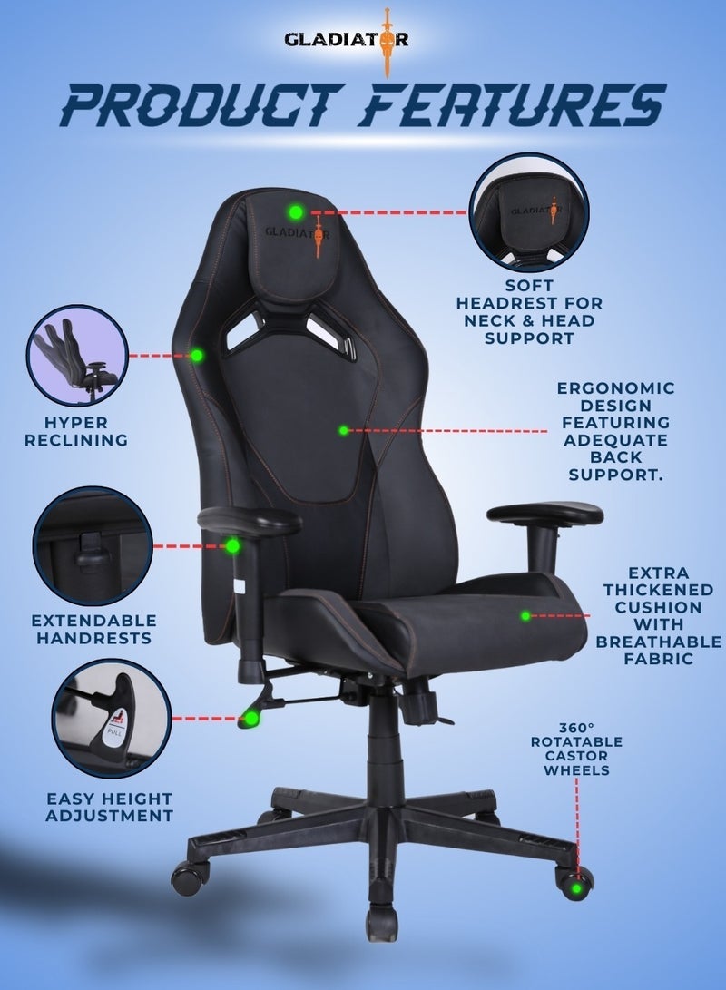 جلاديتور كرسي ألعاب متعدد الوظائف عالي الجودة مريح وقابل للتعديل بارتفاع قابل للتعديل، كرسي مكتب مصنوع من الجلد عالي الظهر، وظيفة استلقاء عالية الظهر، تصميم مريح، دعم للرقبة والخشب، مسند للذراع، مسند للرأس، كرسي كمبيوتر للمكتب المنزلي، 73 × 127 سم - Image 5