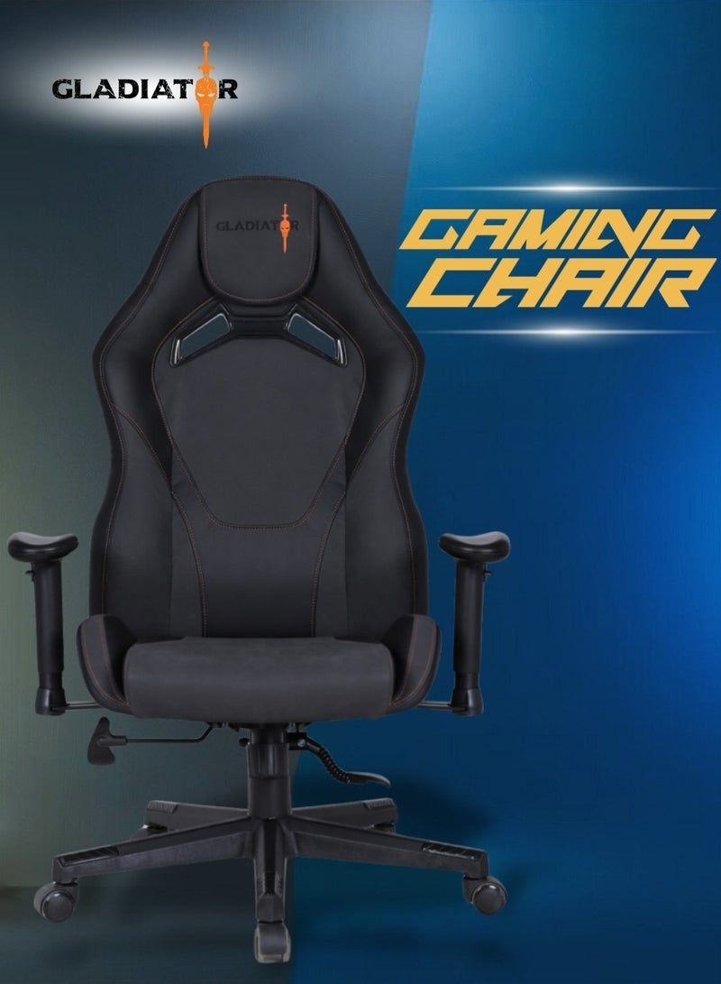 جلاديتور كرسي ألعاب متعدد الوظائف عالي الجودة مريح وقابل للتعديل بارتفاع قابل للتعديل، كرسي مكتب مصنوع من الجلد عالي الظهر، وظيفة استلقاء عالية الظهر، تصميم مريح، دعم للرقبة والخشب، مسند للذراع، مسند للرأس، كرسي كمبيوتر للمكتب المنزلي، 73 × 127 سم - Image 2