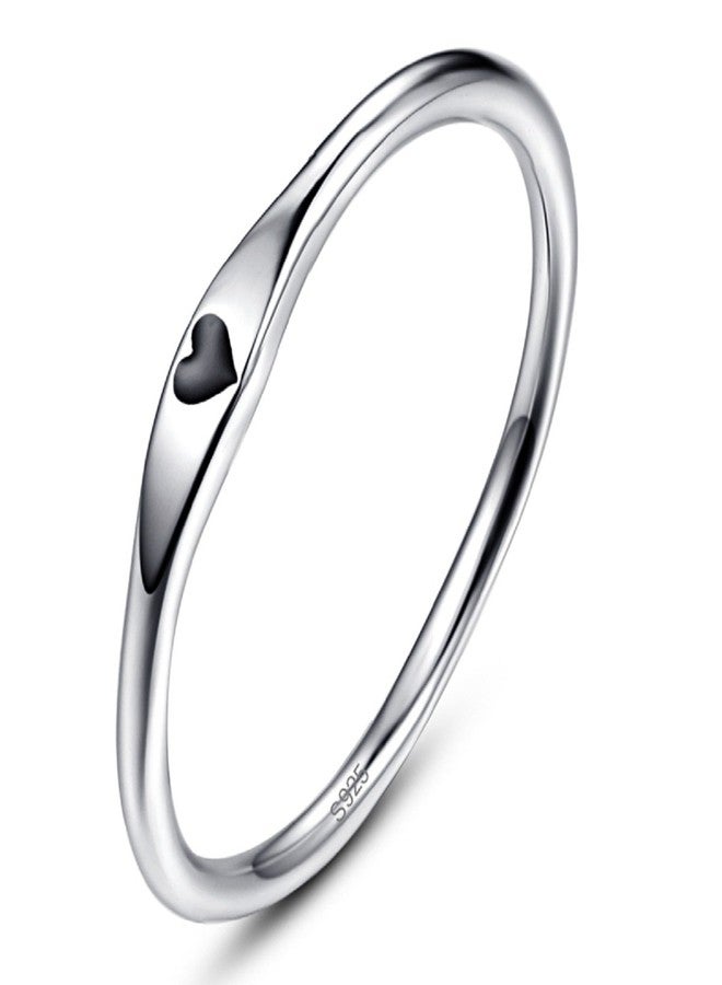 AVECON 925 Sterling Silver Simple Carve Heart Wedding Band Stackable Promise Ring for Her Size 10 - Image 1