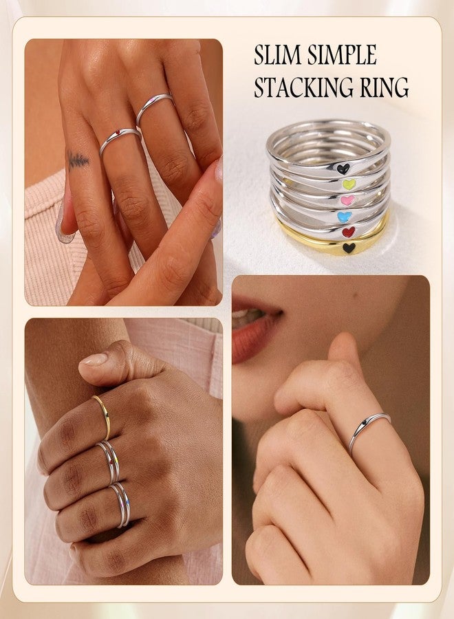AVECON 925 Sterling Silver Simple Carve Heart Wedding Band Stackable Promise Ring for Her Size 10 - Image 4