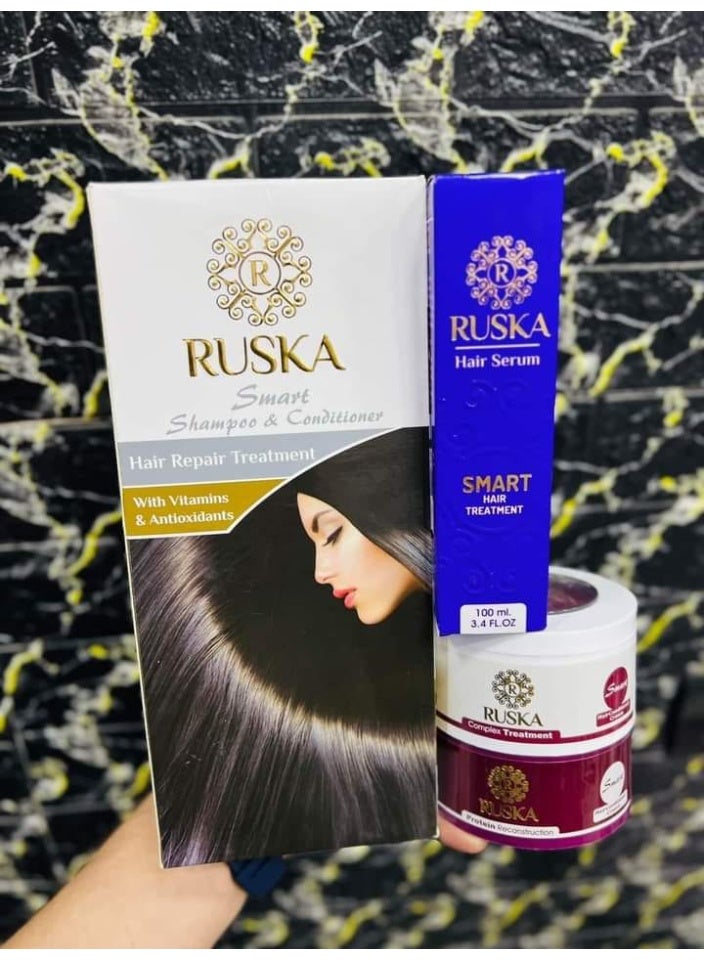 Ruska Smart Care Complete Protein and Keratin Hair Care Set – The Golden Quartet for Protein-Treated and Color-Based Hair Care – (Shampoo + Conditioner + Serum + Hair Mask) - Image 2