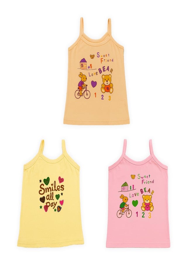 Kidbea® Girls Innerwear Vests | Cotton Camisoles with Cute Prints for Infant, Pack of 3 (3-4 Years) - Image 1