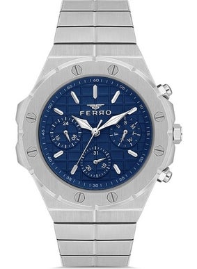 FERRO Quartz Steel Gray Navy Blue Dial 42 mm Functions Active Men's Wristwatch  - Image 1