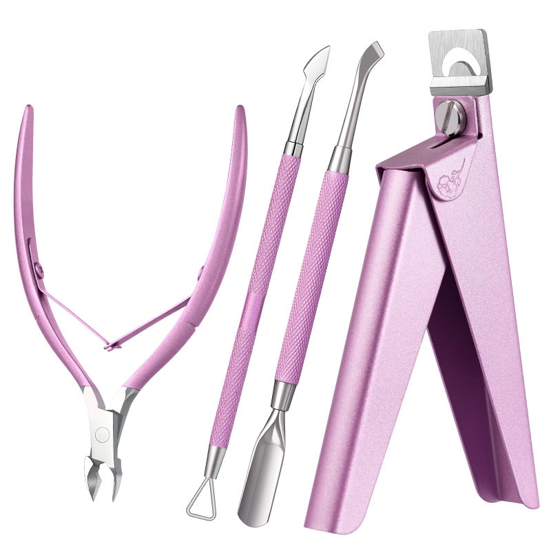 Melodysusie Acrylic Nail Clippers 4 in 1 Set, Adjustable Stainless Steel Nail Clippers for Acrylic Nails Tips, Professional Cuticle Nipper Cutter Cuticle Pusher Remover, Pink - Image 1