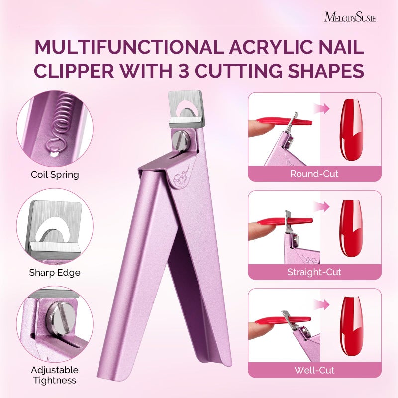 Melodysusie Acrylic Nail Clippers 4 in 1 Set, Adjustable Stainless Steel Nail Clippers for Acrylic Nails Tips, Professional Cuticle Nipper Cutter Cuticle Pusher Remover, Pink - Image 2