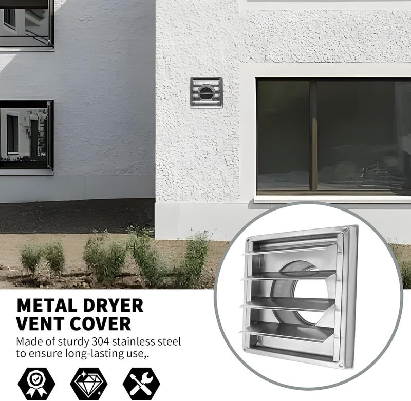 MDEOOSKY 2 Pack 4" Metal Dryer Vent Cover, Outside Stainless Steel Louvre Exterior Dryer Vent Cover, 4 Inch Metal Vent Cover Outdoor for Dryer Vent Range Hood Vent - Image 5