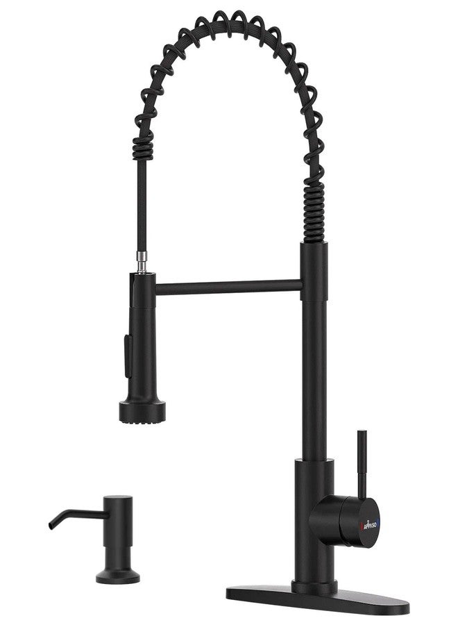 APPASO Black Kitchen Faucet with Soap Dispenser and Pull Down Sprayer, SUS304 Stainless Steel Commercial Single-Handle Spring Faucet for Kitchen Sink, Matte Black - Image 1