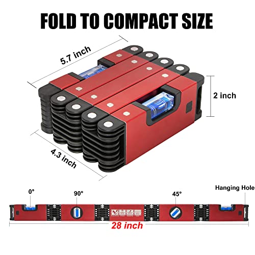 LARMEIL Folding Level, 5 Sections Foldable Measuring Tool for Various Corners Stairs, Accurate Multi-Angle Measurement Magnetic Aluminum Alloy Portable Level (28inch) - Image 2