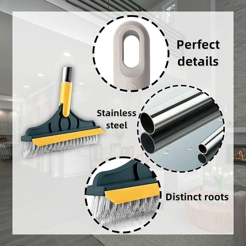 ONERIOUS Bathroom Cleaning Brush with Wiper Upgraded 2 in 1 Toilet Brush Bathroom Brush with Long Handle 180° Rotate Bathroom Floor Cleaning Brush Bathroom Cleaning Accessories (2 in 1 Tile Brush) - Image 1