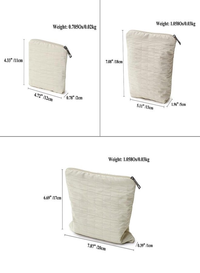 BBORGDC Small Cosmetic Bag Set of 3 for Purse, Beige Grid Makeup Bag Organizer, 3 Sizes Zipper Pouch Organizer for Travel & Toiletries, Gift for Her Birthday, Bridesmaid & Best Friend - Image 2
